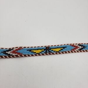 Vintage Handmade women US 26 brown belt multi bead tooled leather Native America